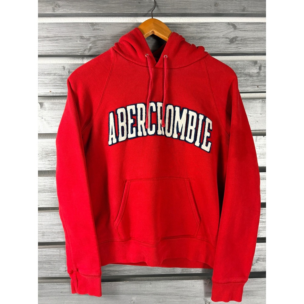 Abercrombie & Fitch Vintage Red Hoodie Sweatshirt Chenille Logo Women Large ski
